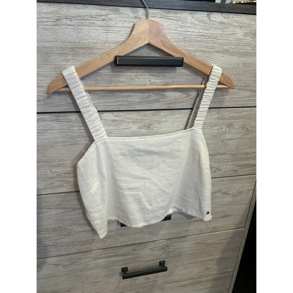 Billabong White Coastal Chic Marina Cami Crop Tank Top Ruched Straps Large NWT - Picture 2 of 6